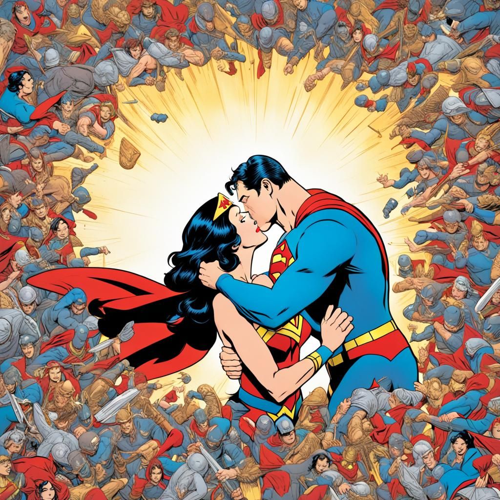 Superman and Wonder Woman Kiss in Marvel Style