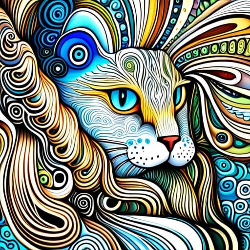 Fractal Zentangle Abstract of a Long-Haired Cat