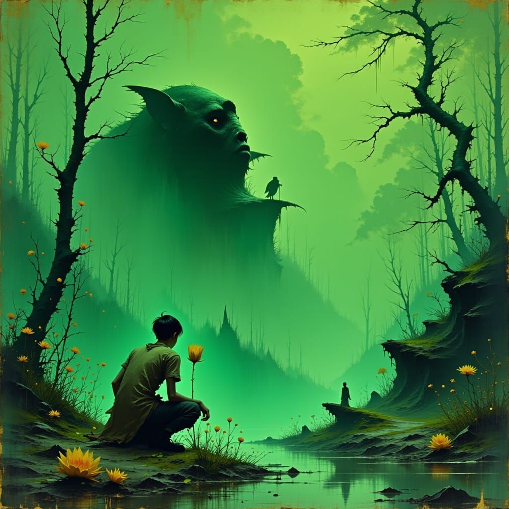 Cursed Swamp: A Surreal Biomechanical Horror Scene