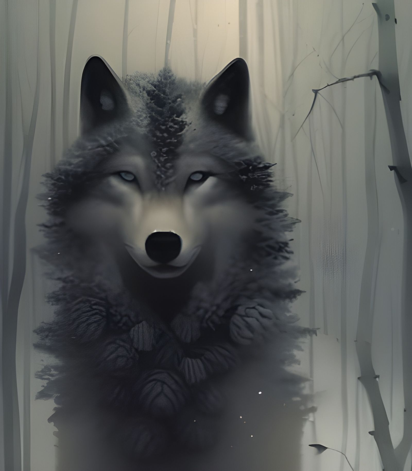 Winter Wolf Portrait in Sinister Hyperdetailed Style