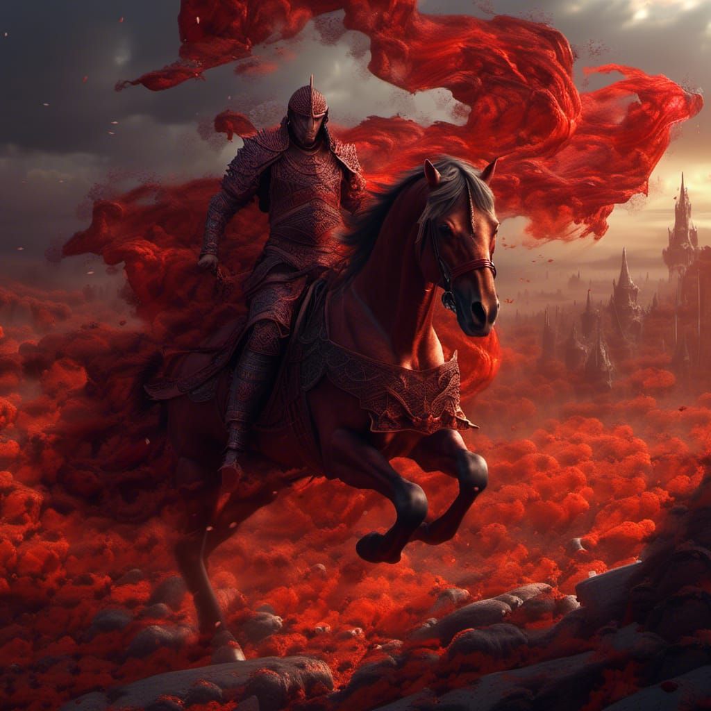 Fiery Red Horse Brings War, Detailed Matte Painting