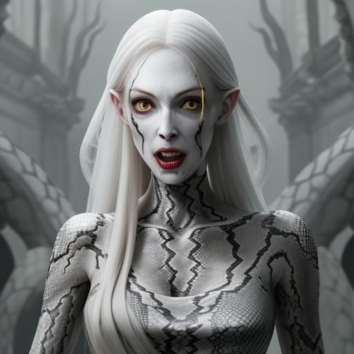 Creepy Snake Woman Crawling in a Wasteland