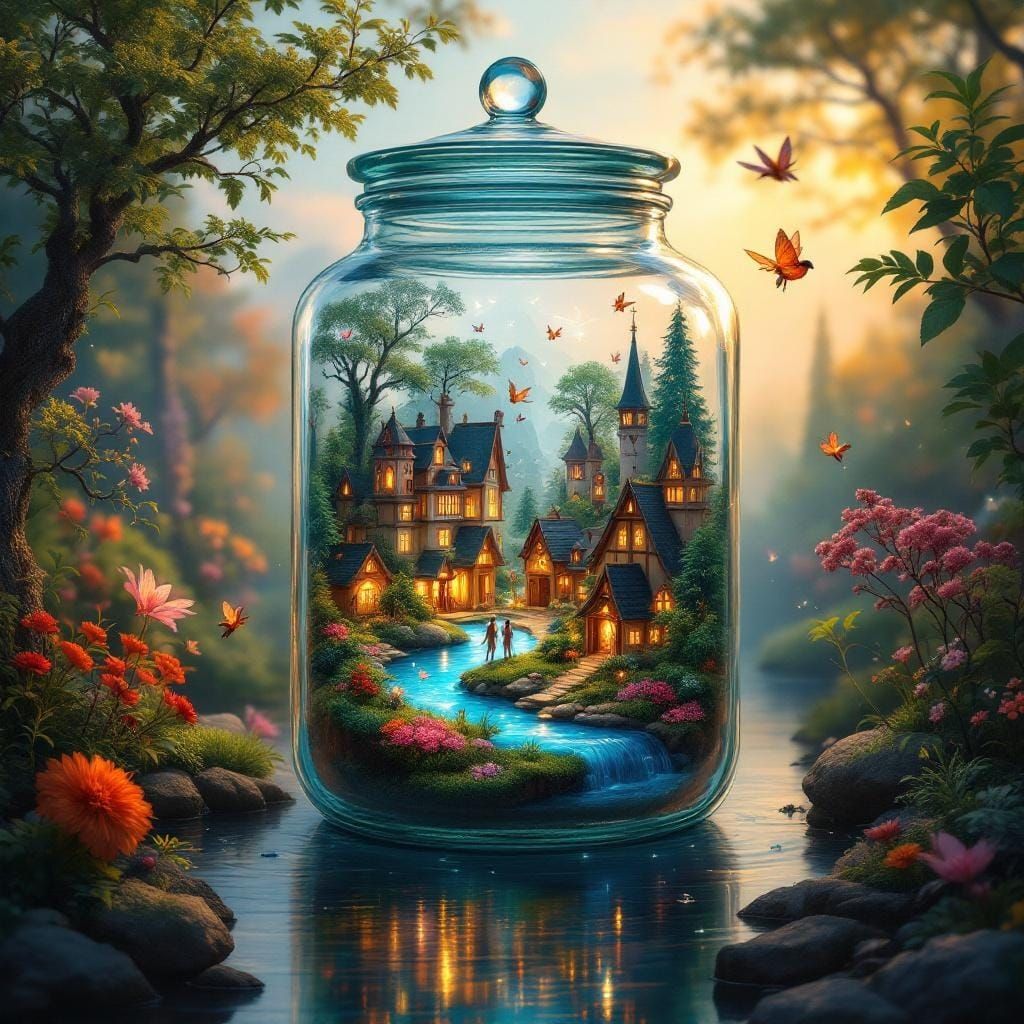 Miniature Fairy Village in a Glass Jar