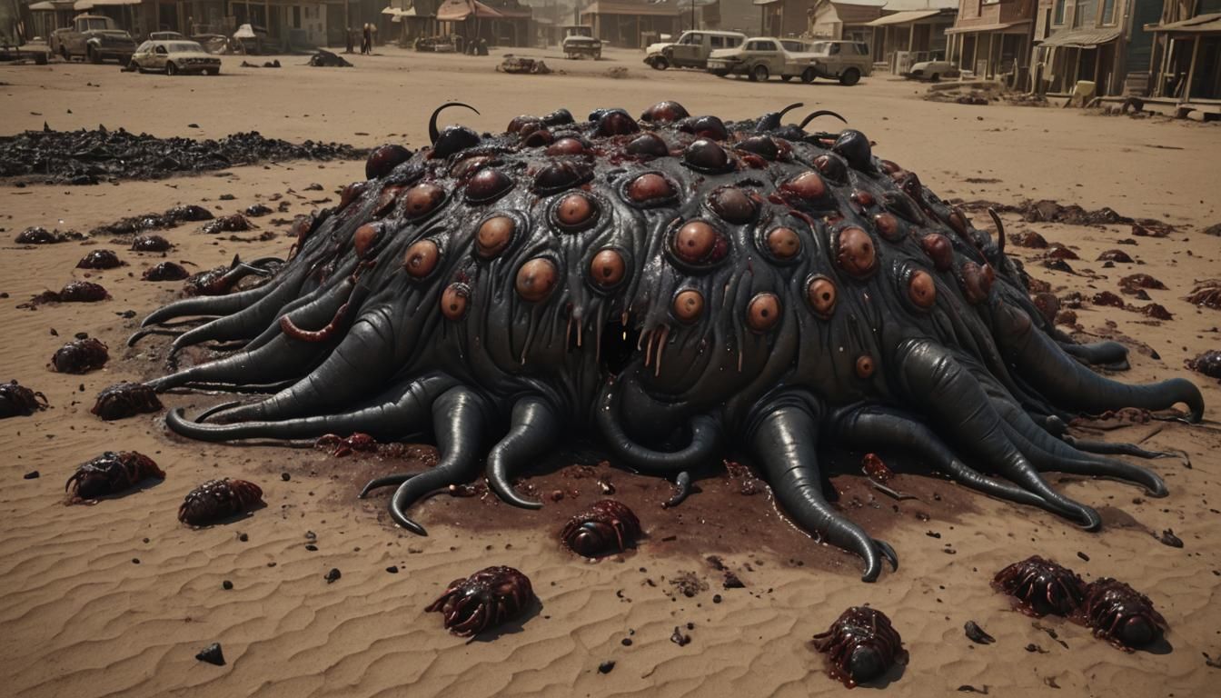 Horrific Blob Monster in a Western Town
