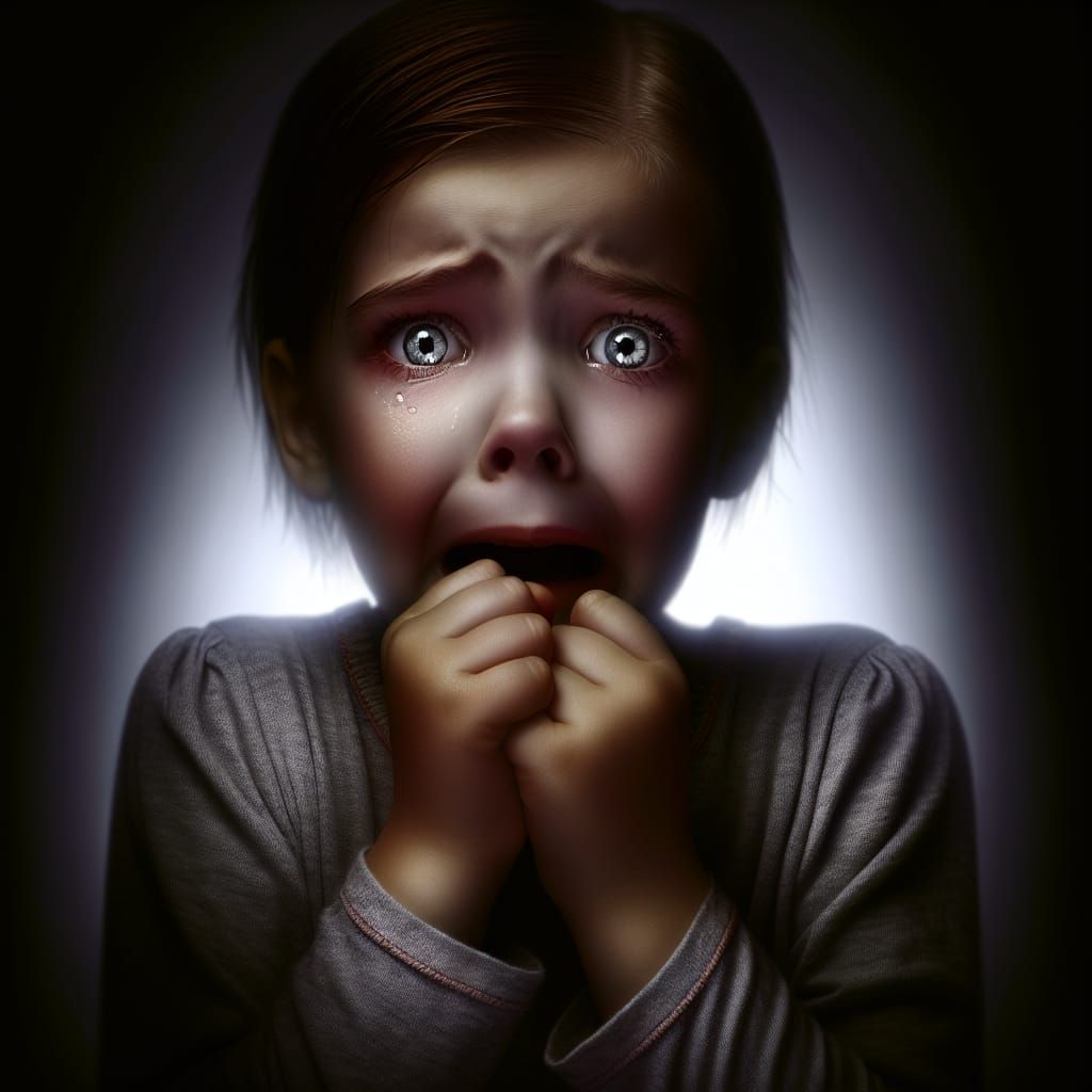 Terrified Girl: A Photorealistic Portrait of Childhood Fear
