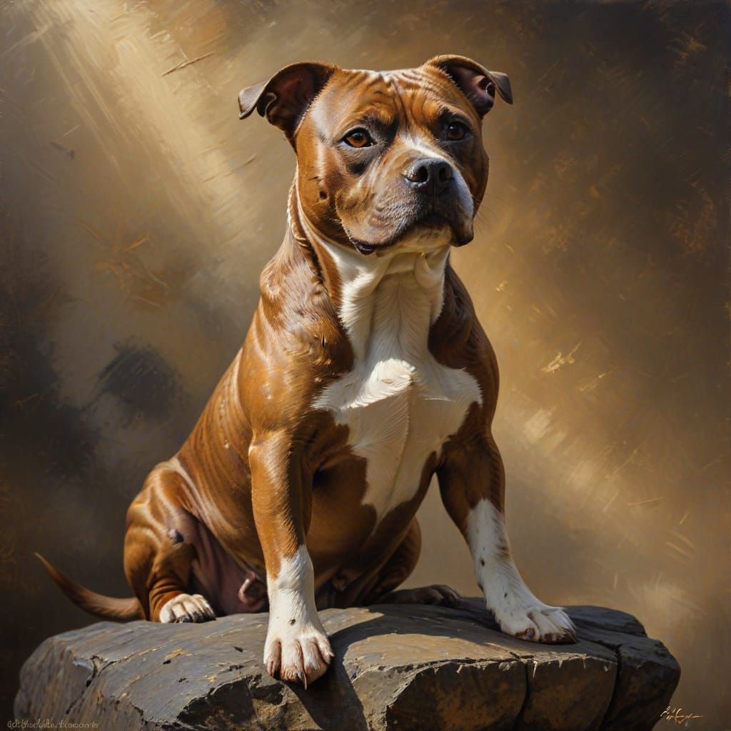 Staffordshire Bull Terrier Portrait in Impasto Oil