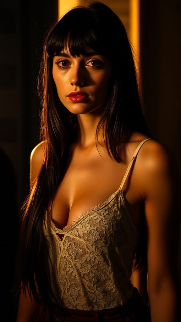 Baroque Woman in Shadowed Light Reveals Victorian Camisole