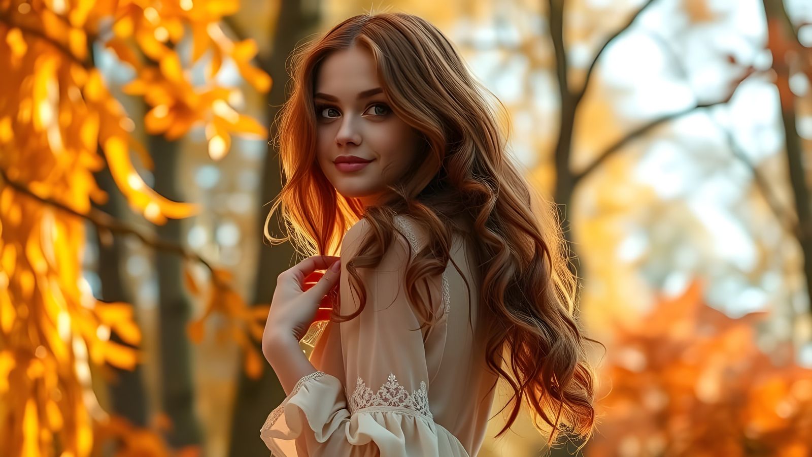 Graceful Tattoo Artist in Autumn Landscape