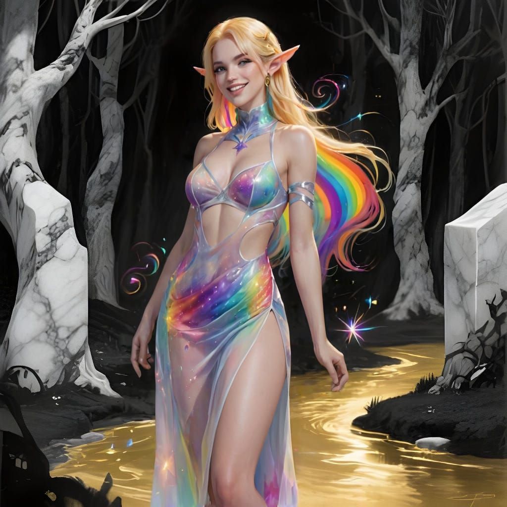 Elf Lady in Multicolored Couture Dress