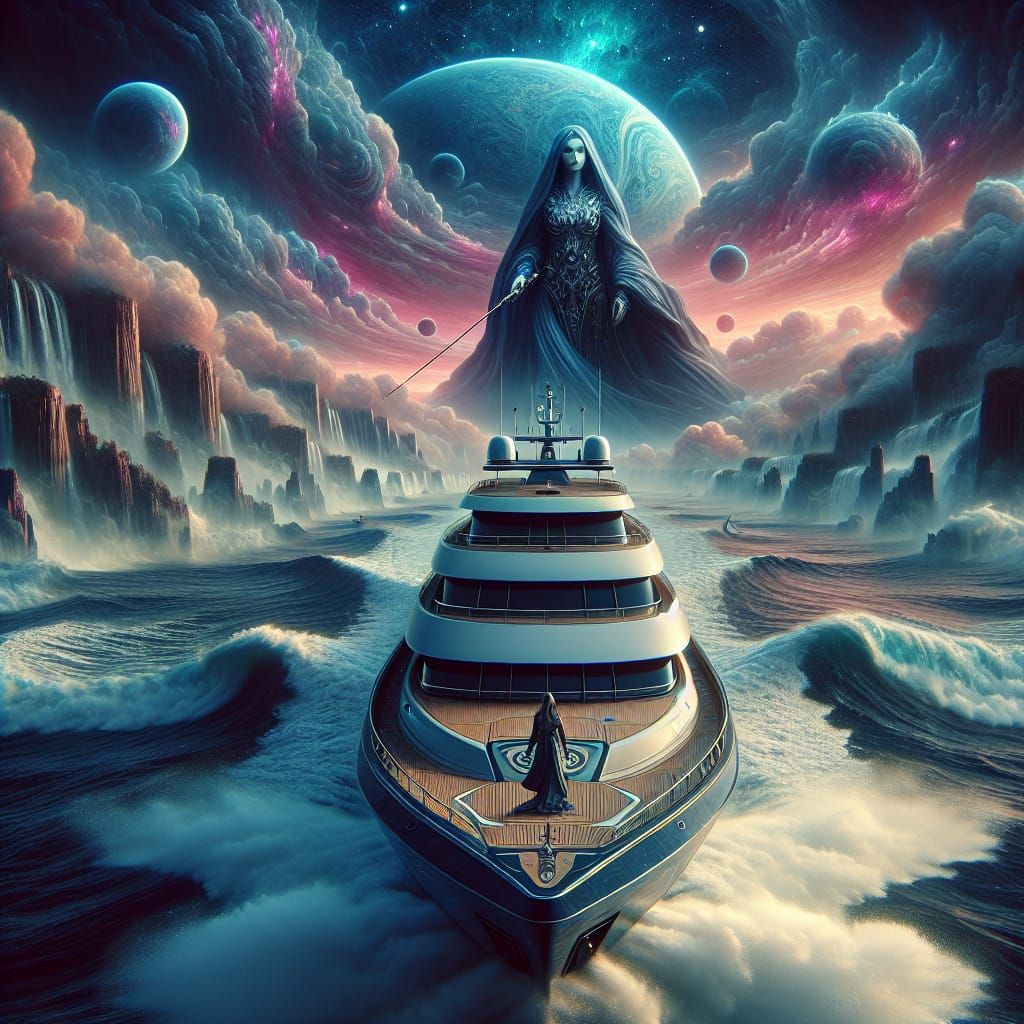 Luxury Yacht and Her Captain in a Fantasy Seascape