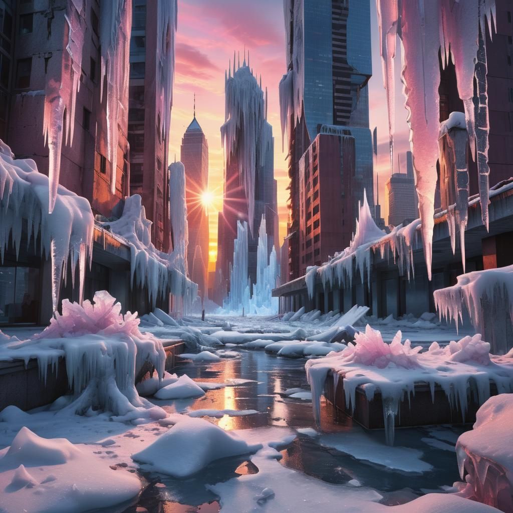 Surreal Cityscape Frozen in Golden Hour