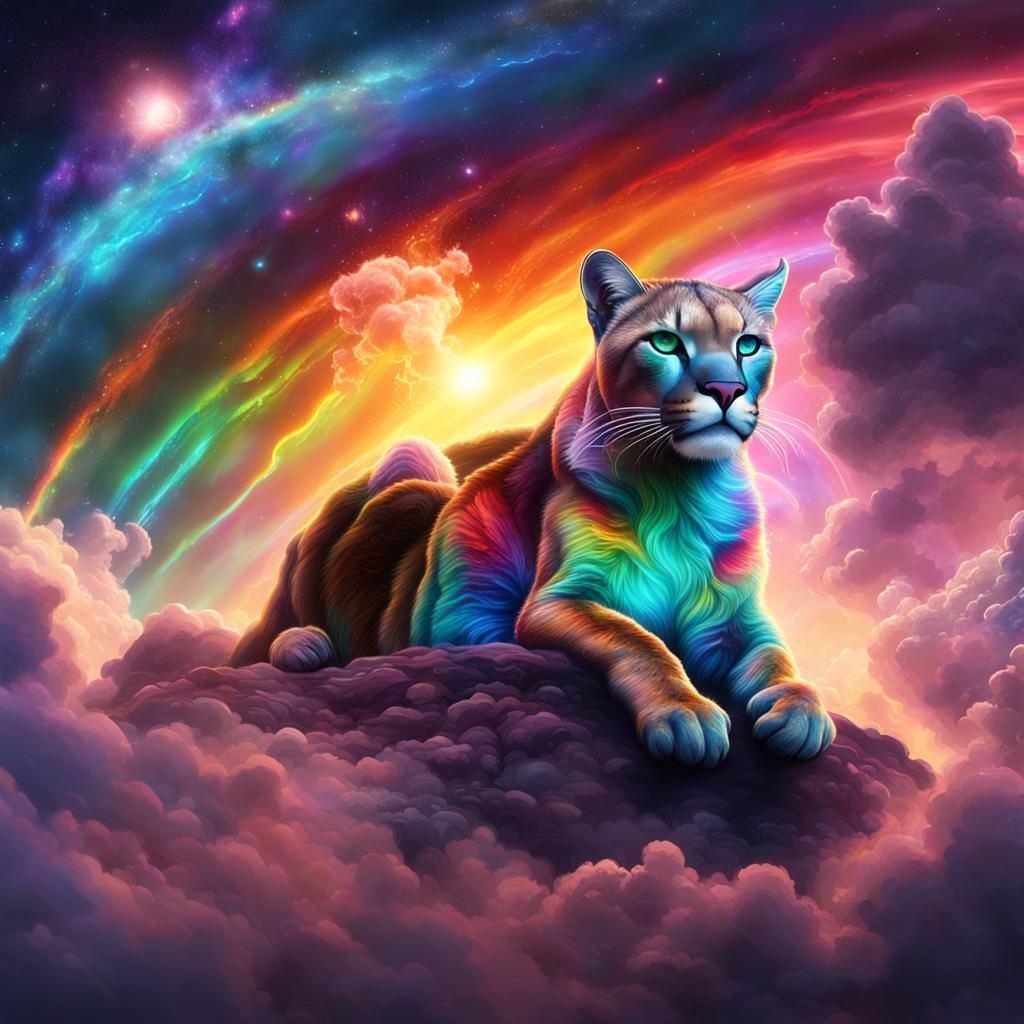 Colorful Puma in Galaxy with Rainbow Electricity