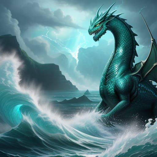 Giant Water Dragon Rears Up From Stormy Sea