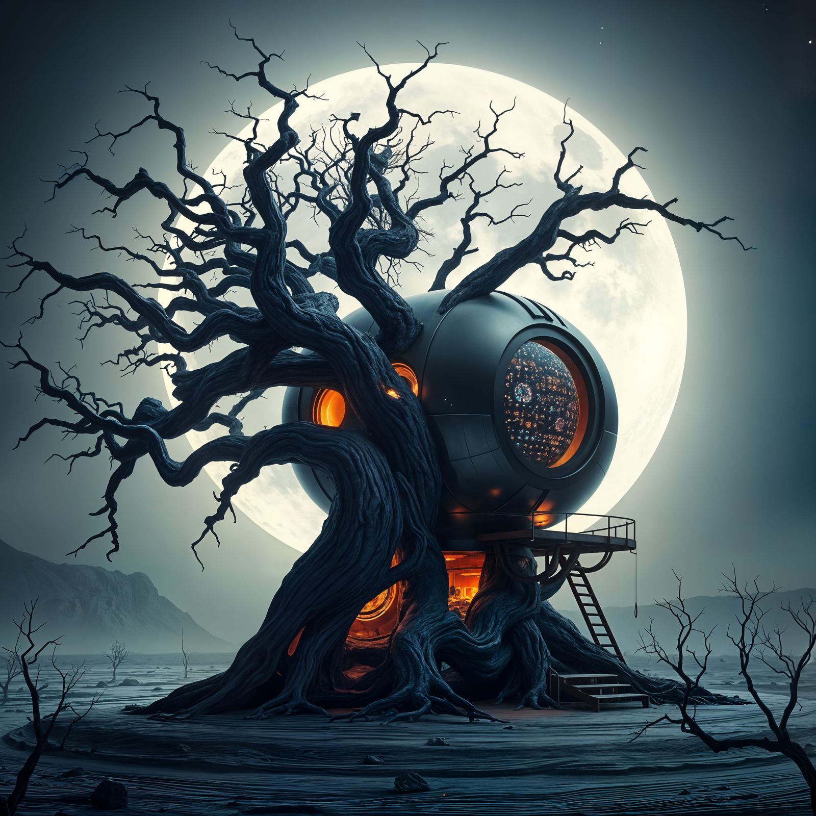 Futuristic Treehouse Capsule on the Moon