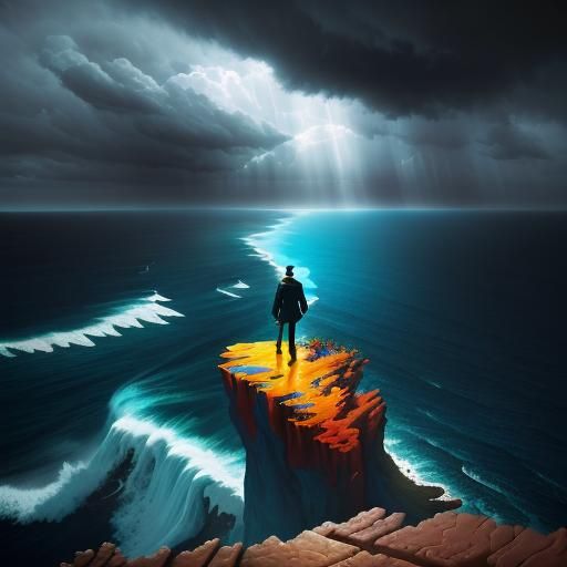 Stormy Sea: A Surrealist Oil Painting