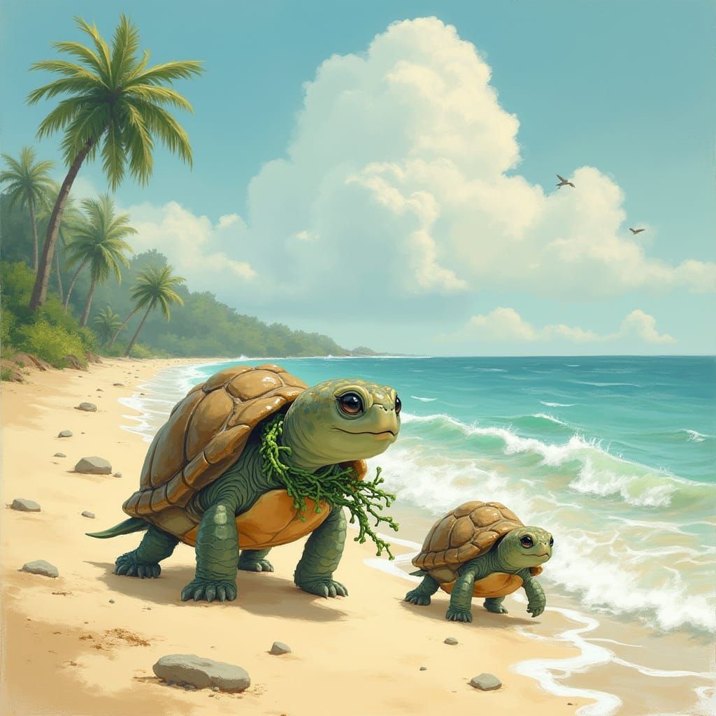 Charming Turtle Family Journey to the Sea