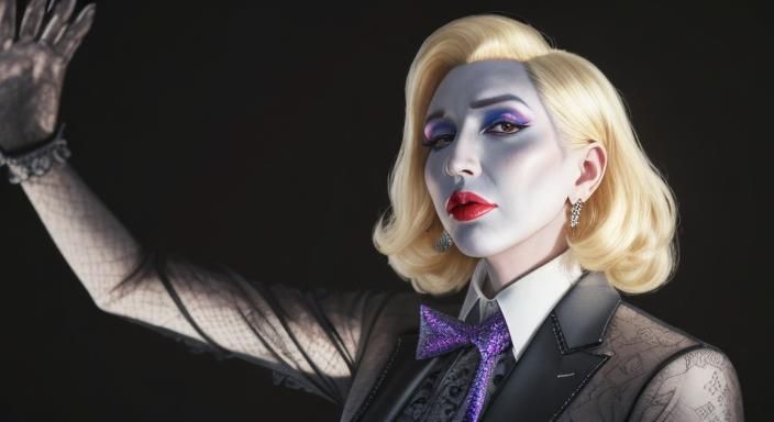 Marilyn Manson dressed up like a woman wearing a blond wig& hyperdetailed intricately detailed trending on Artstation vo...