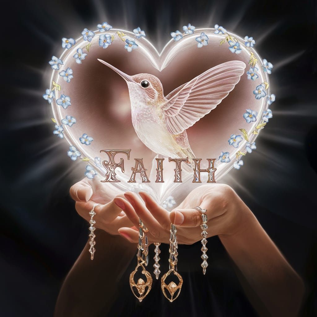 Translucent Hummingbird Encased in Crystal Heart