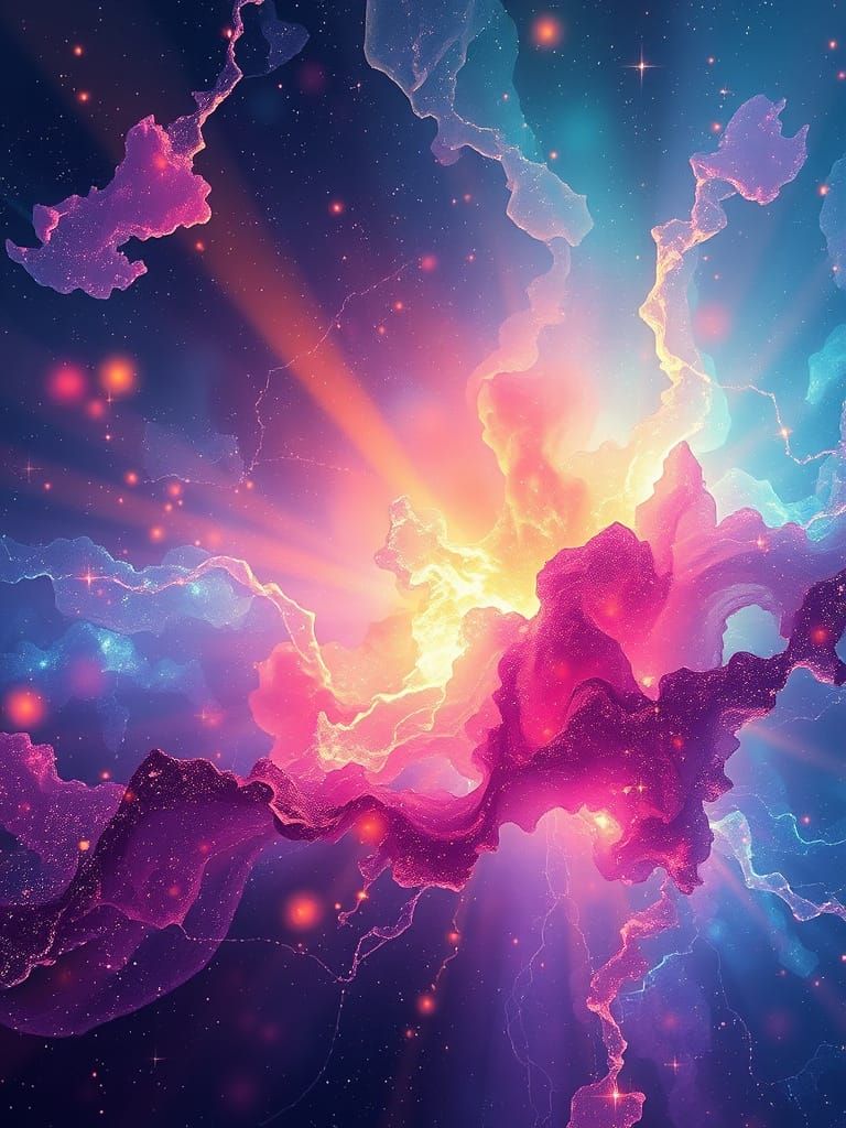 Vast Cosmic Scene with Bioluminescent Liquid Watercolors