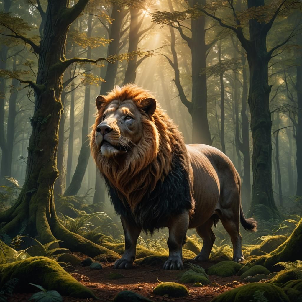 Pig-Lion Hybrid in German Forest: Digital Matte Painting