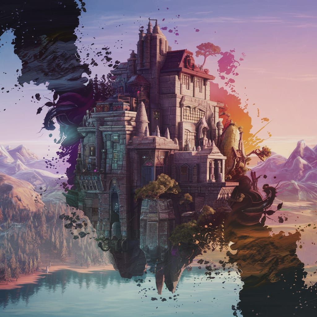 Floating Stone City in a Serene Landscape