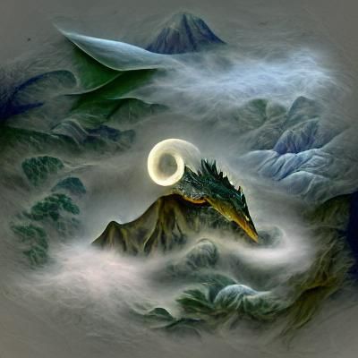 Dragon Soaring Over Misty Moonlit Mountains