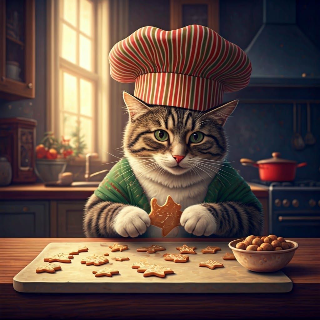 Feline Baker Creates Whimsical Christmas Cookies