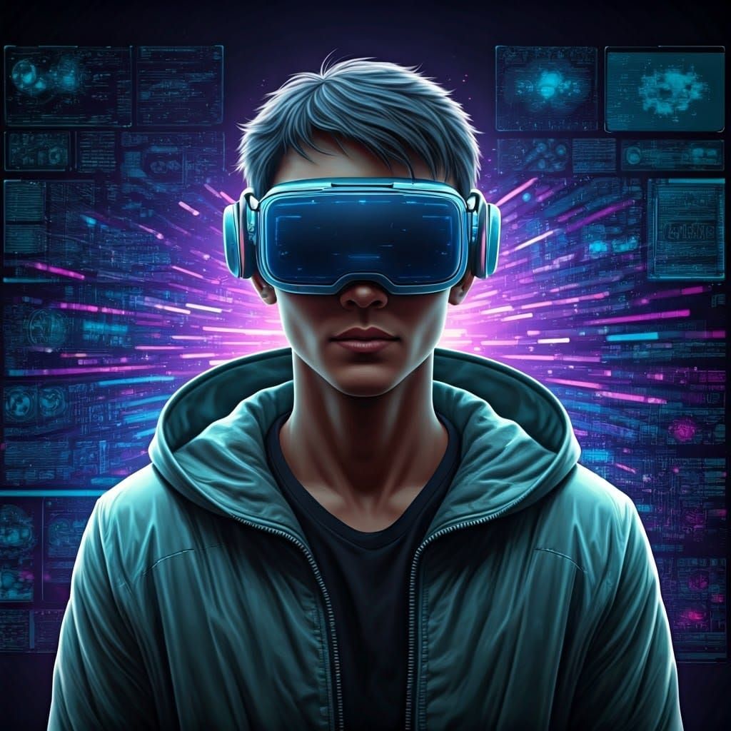 Cybernetic Explorer in a Futuristic Digital World