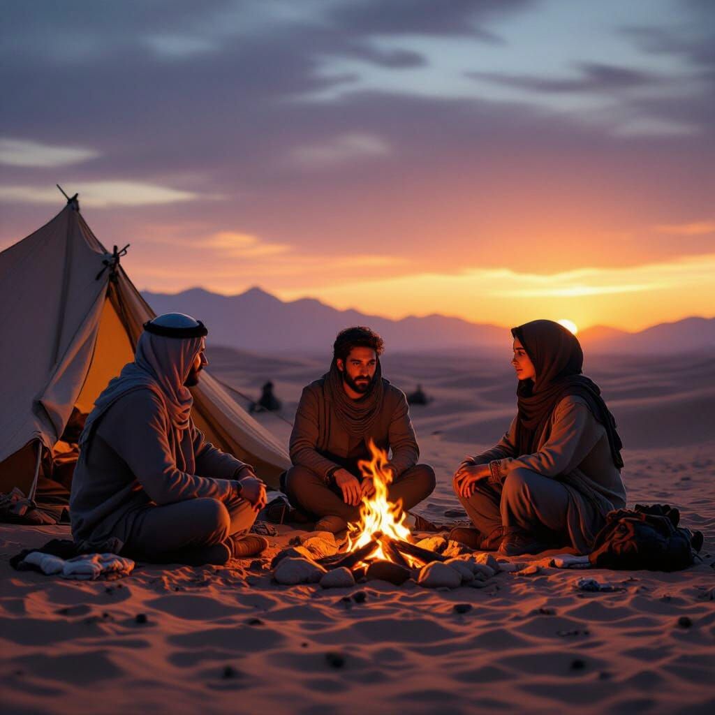 Desert Camp: Cinematic Photorealistic Scene