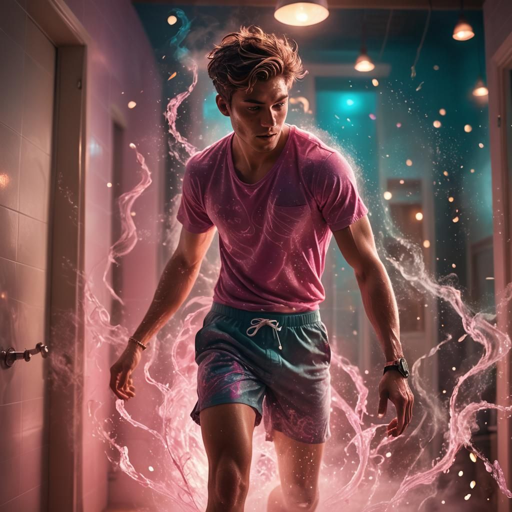 Boy in Dimly Lit Bathroom: Fantasy Concept Art