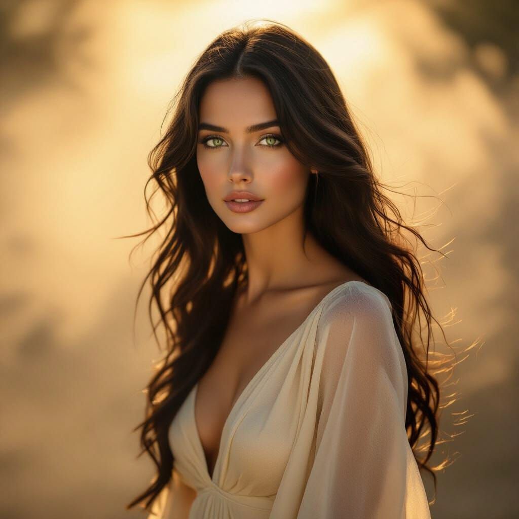 Dream Girl Portrait in Golden Mist