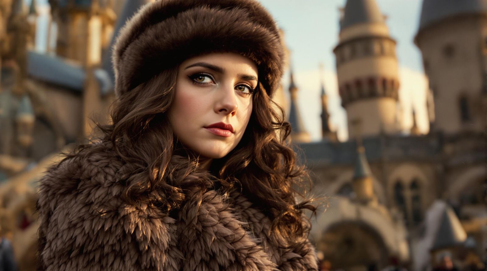 Gorgeous Brunette Hermione Granger in Fur Outfit