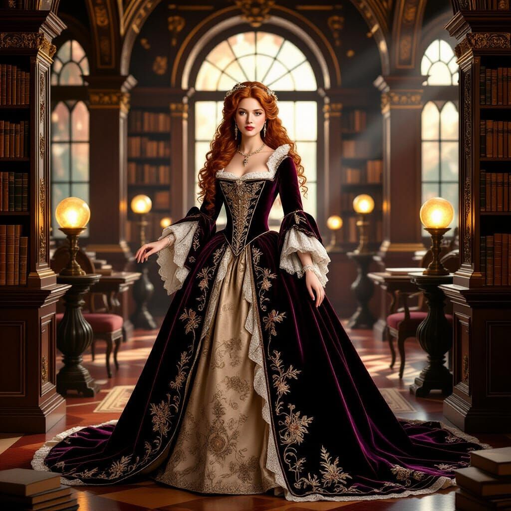 Renaissance Princess in Library, Classical Portrait