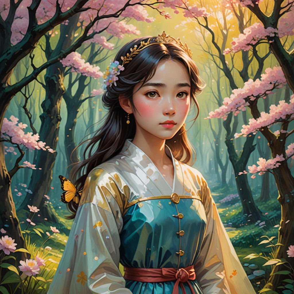 Cute Princess in a Whimsical Fantasy Landscape