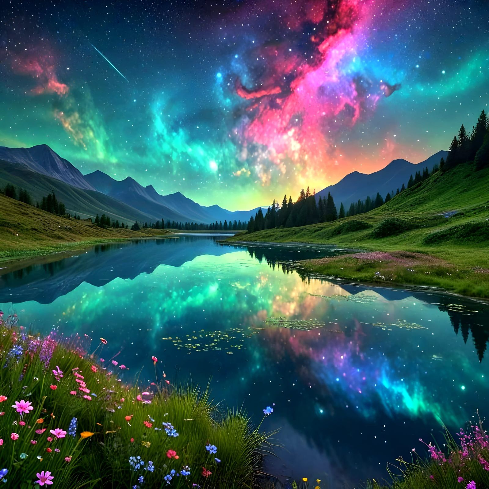Cosmic Meadow in Vibrant Astral Colors
