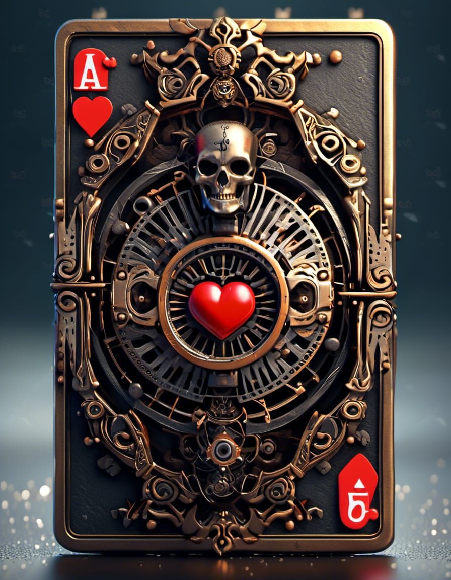 Steampunk Cyberpunk Jack of Hearts Card in 64K