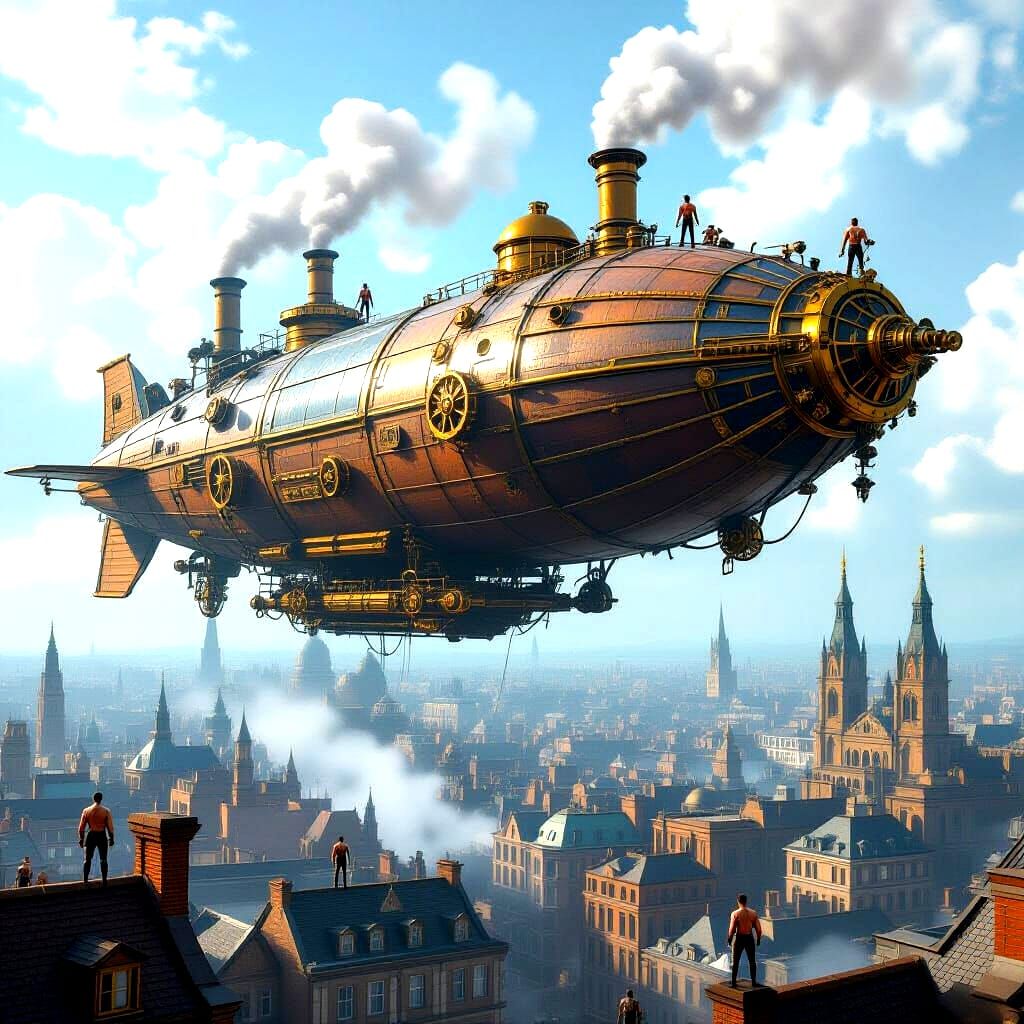 Colossal Steampunk Airship Over Victorian City