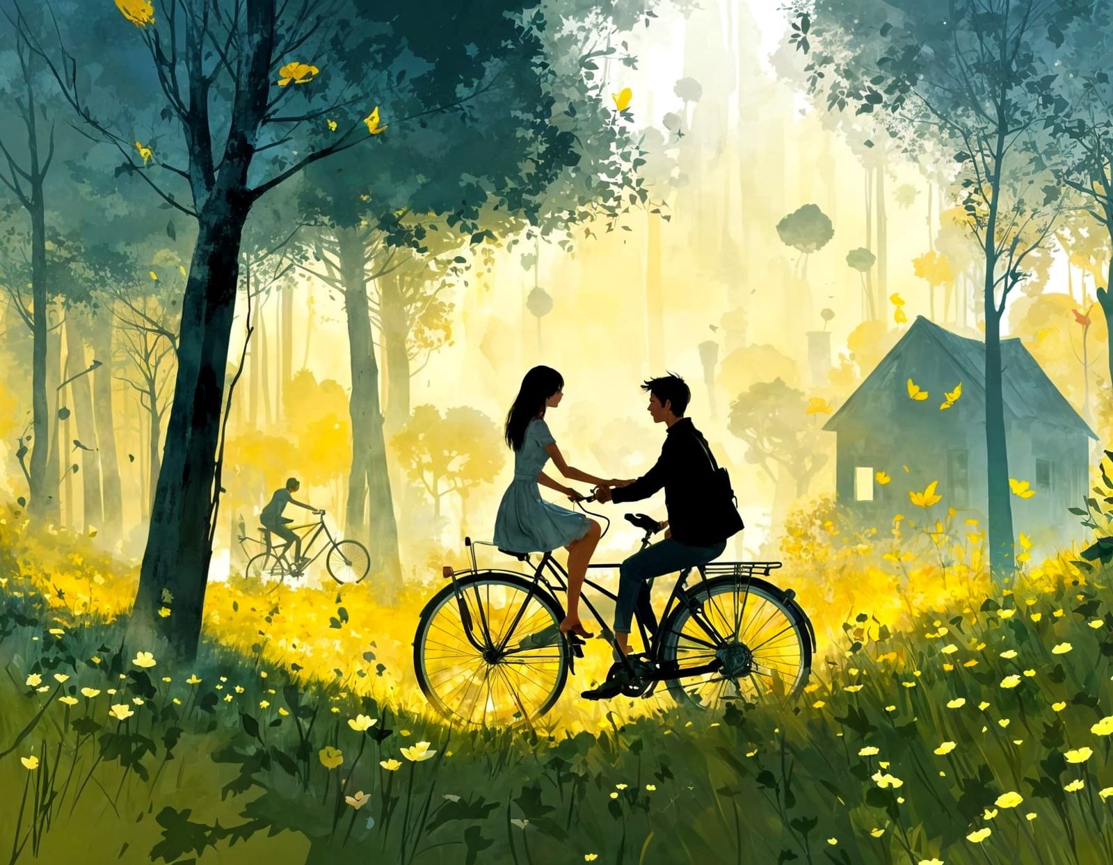 Lovers in Dystopian Meadow, Painterly Style