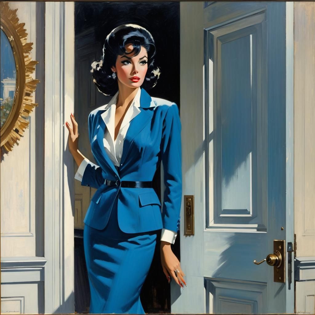 Elegant Woman in Doorway, Impressionistic Oil Portrait