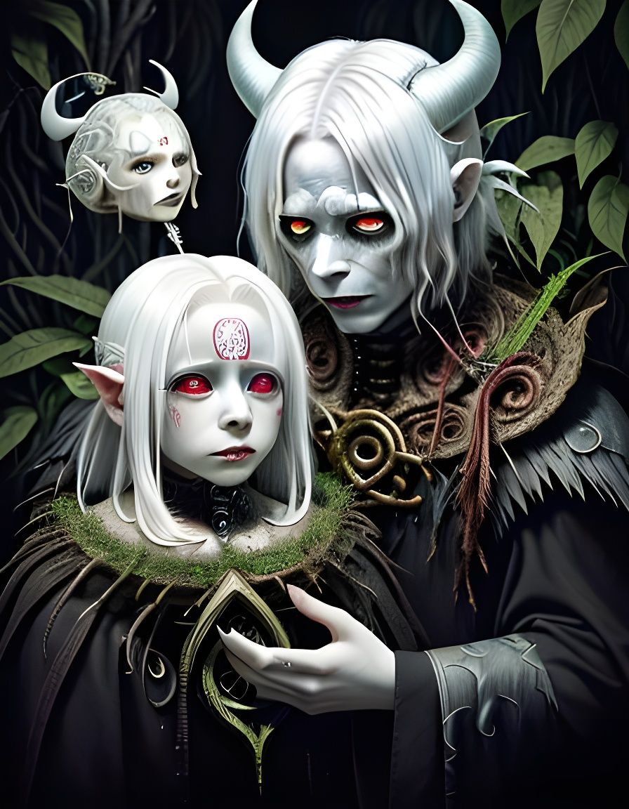 Lovecraftian Albino Demon in Art Nouveau Style