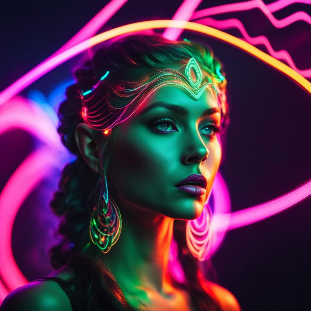 Neon Waveform Portrait of a Beautiful Elf