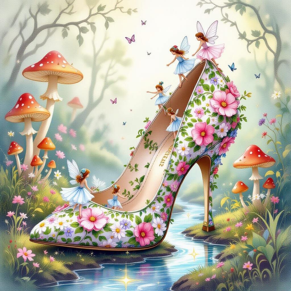 Whimsical Shoe: A Watercolor Fantasy World