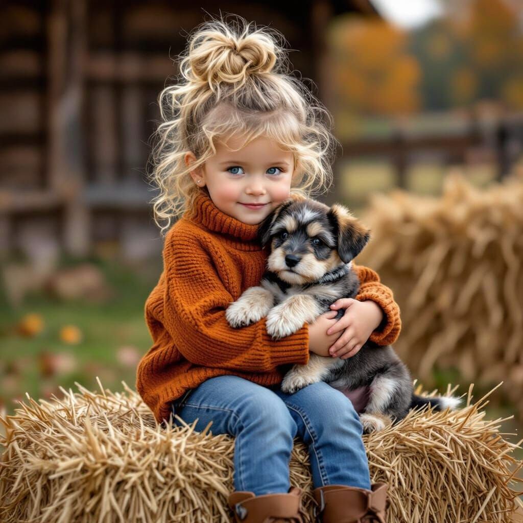 Autumn Girl with Puppy in Beatrix Potter Style