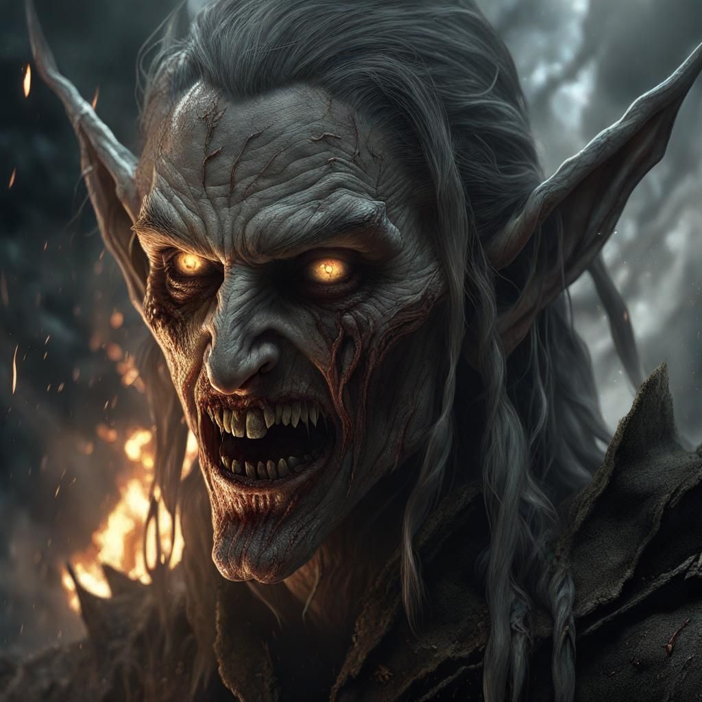 Horrific Elf Revenant in Dark Fantasy Style
