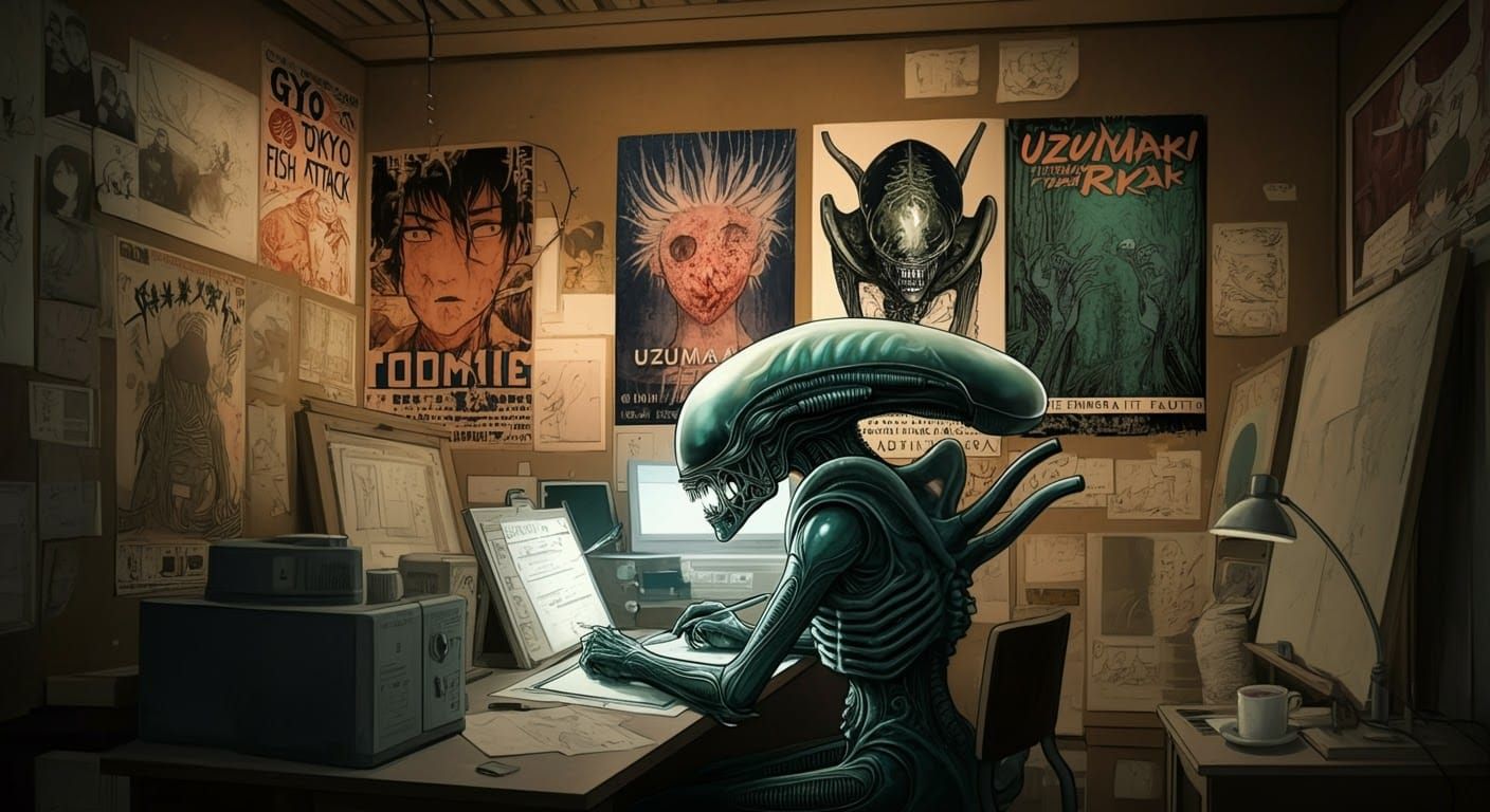 Xenomorph Queen's Manga Studio in Junji Ito Style