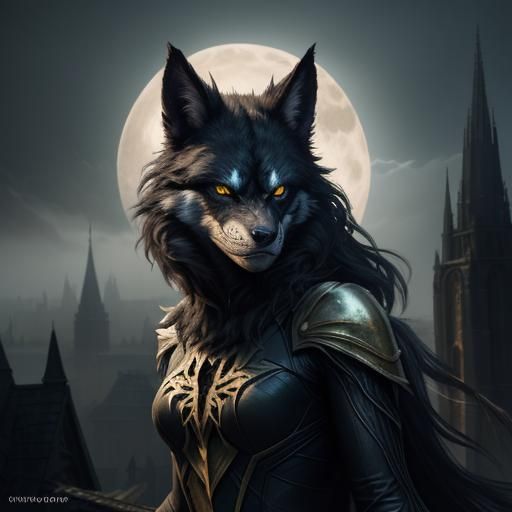 Spider Gwen as Lycan Werewolf on Gothic Rooftop