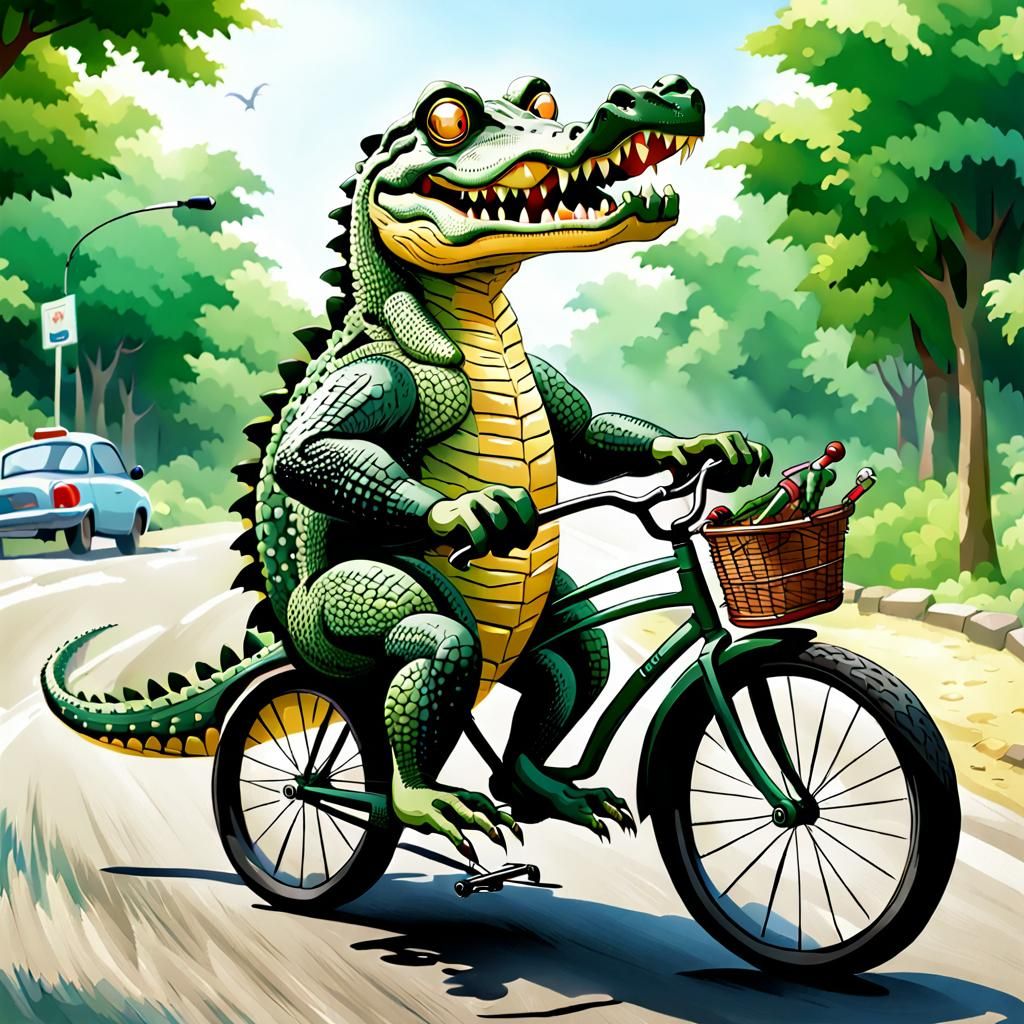 a crocodile is on a "Shopping-Trip"