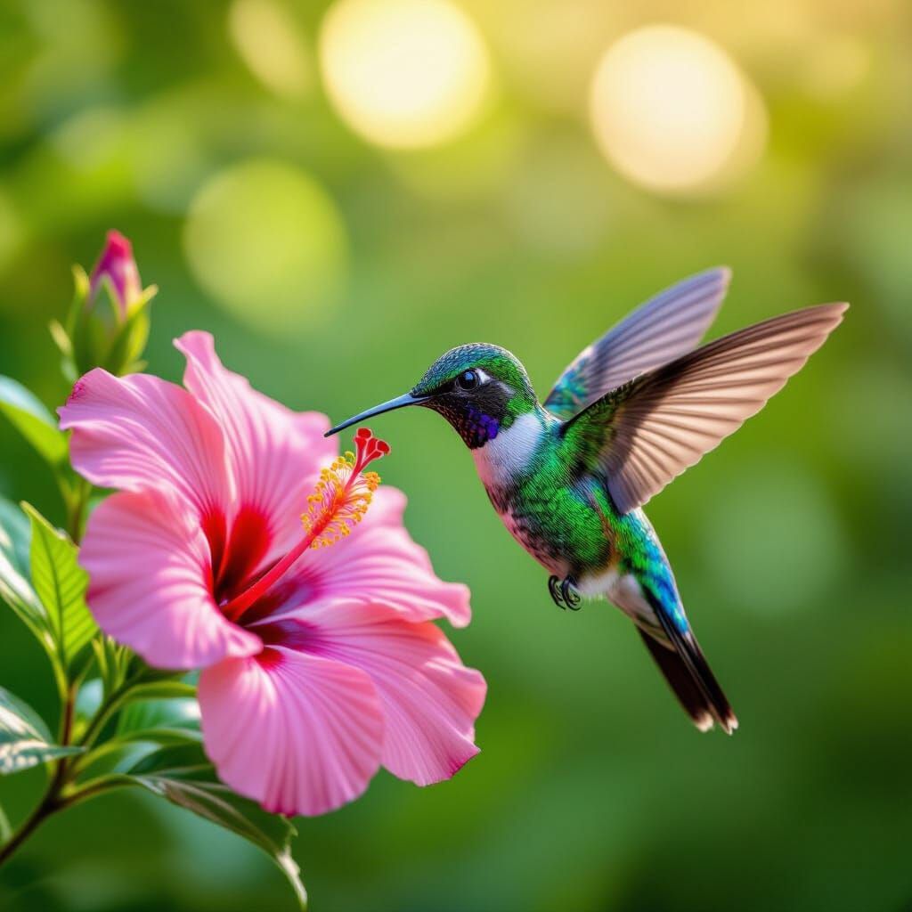 Hummingbird and Hibiscus in Impressionist Style