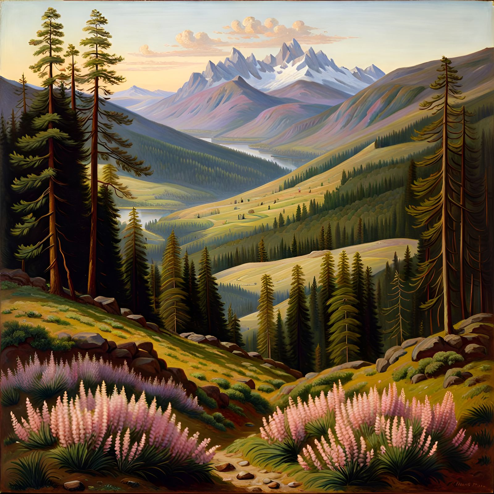 German Mountain Landscape in 19th Century Style