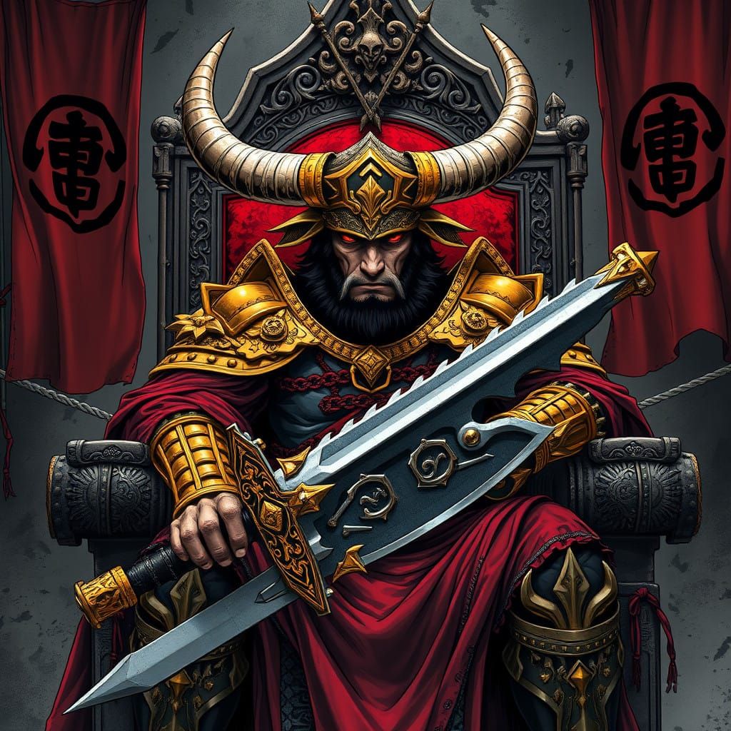 Regal Ox Warlord in Dark Fantasy Throne Scene
